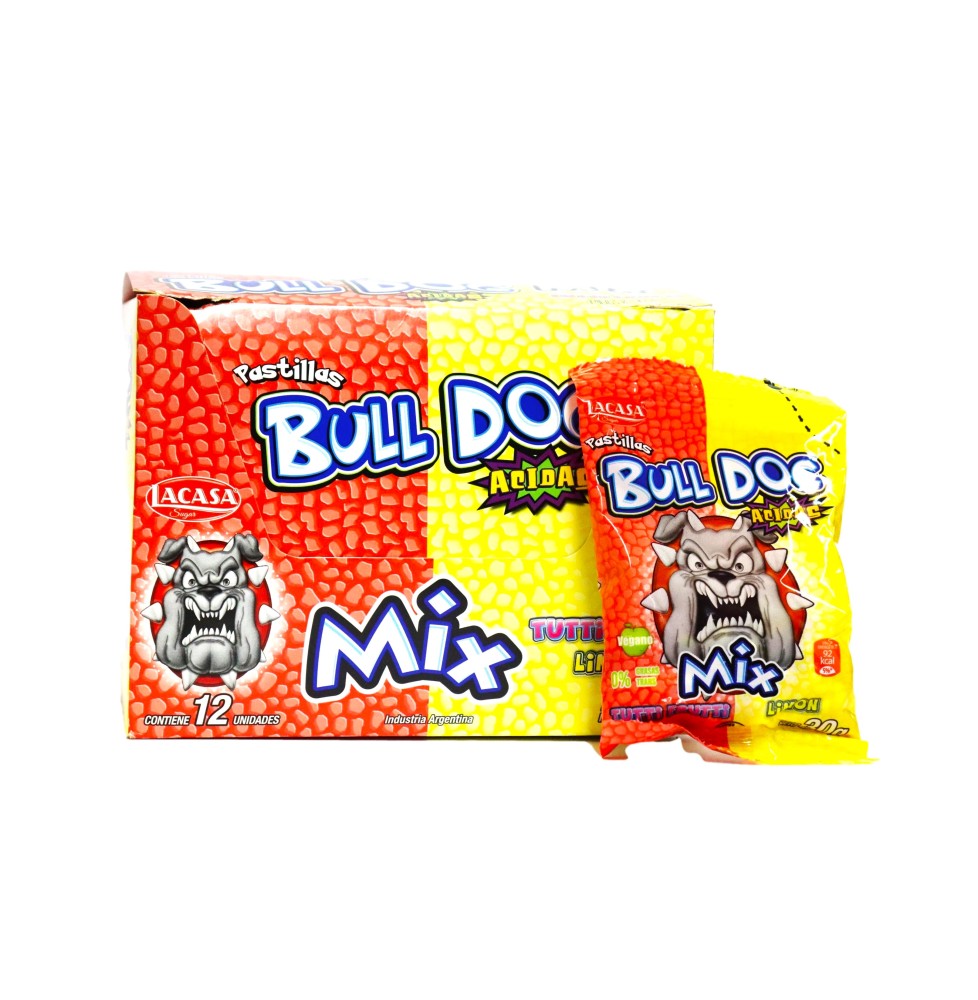 Pastillas BullDog Mix Tutti Frutti y Limon Caja x 12 uds