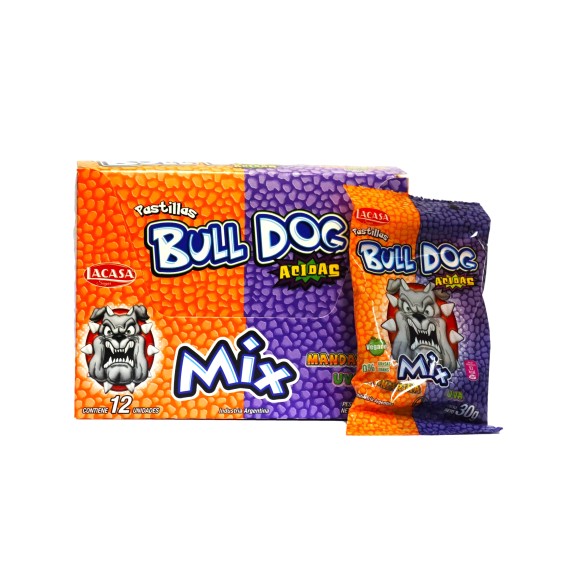 Pastillas BullDog Mix Mandarina y Uva. Caja x 12 uds